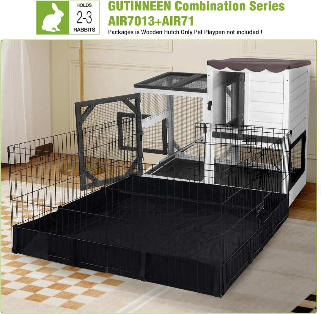 MEDEHOO Rabbit Hutch Indoor Rabbit Cage with Wheels Outdoor Bunny House 2 Story Guinea Pig Cage with Leakproof Tarp Roof Black