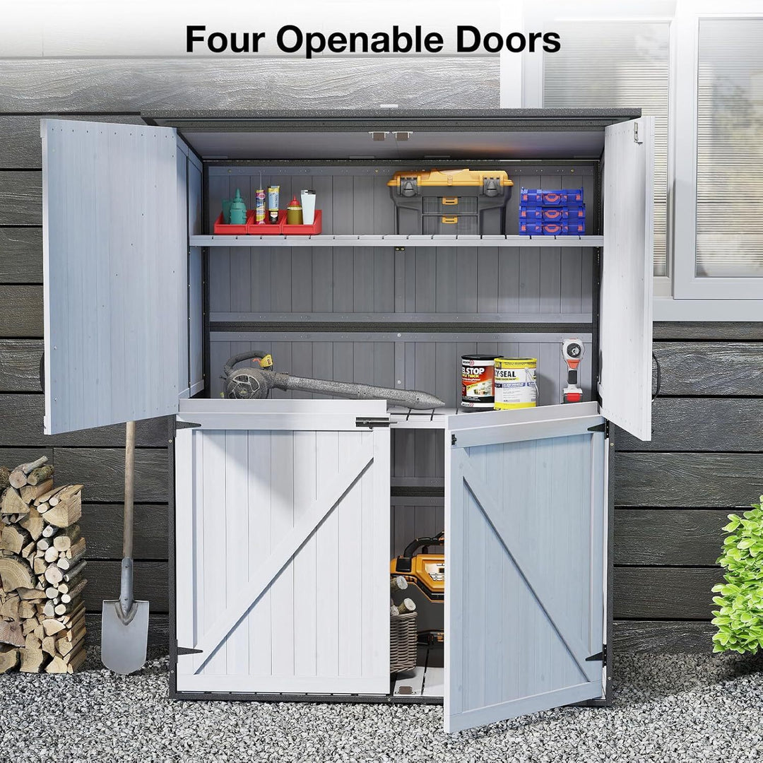 MEDEHOO Outdoor Storage Shed with Floor, Waterproof Storage Cabinet with Metal Frame, Adjustable Shelves, Garden Shed for Backyard Patio Lawn White AIR99-W-A-WM