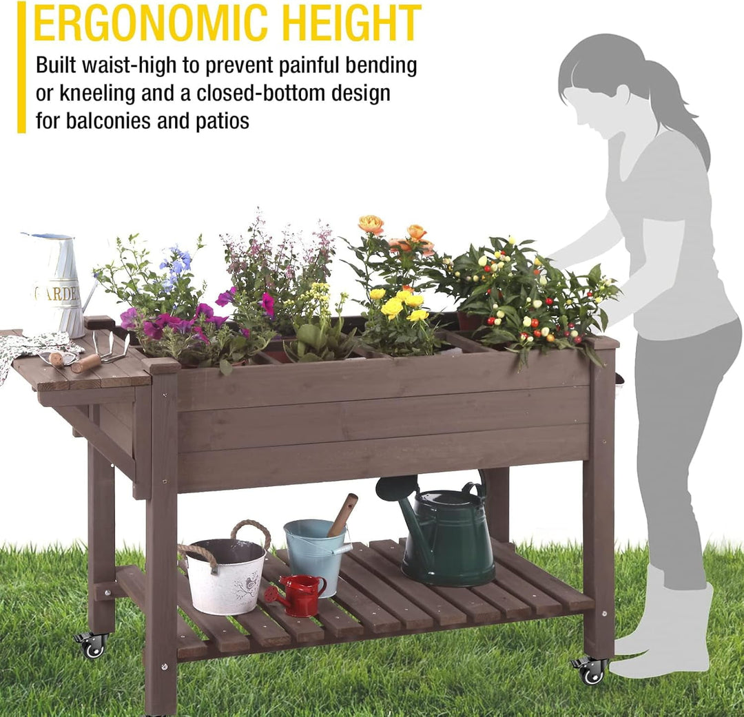 MEDEHOO Raised Garden Bed, Elevated Wood Planter Box with Legs Stand for Backyard, Patio, Balcony w/Bed Liner, for Vegetables Flower Herb GUT02-A-WM