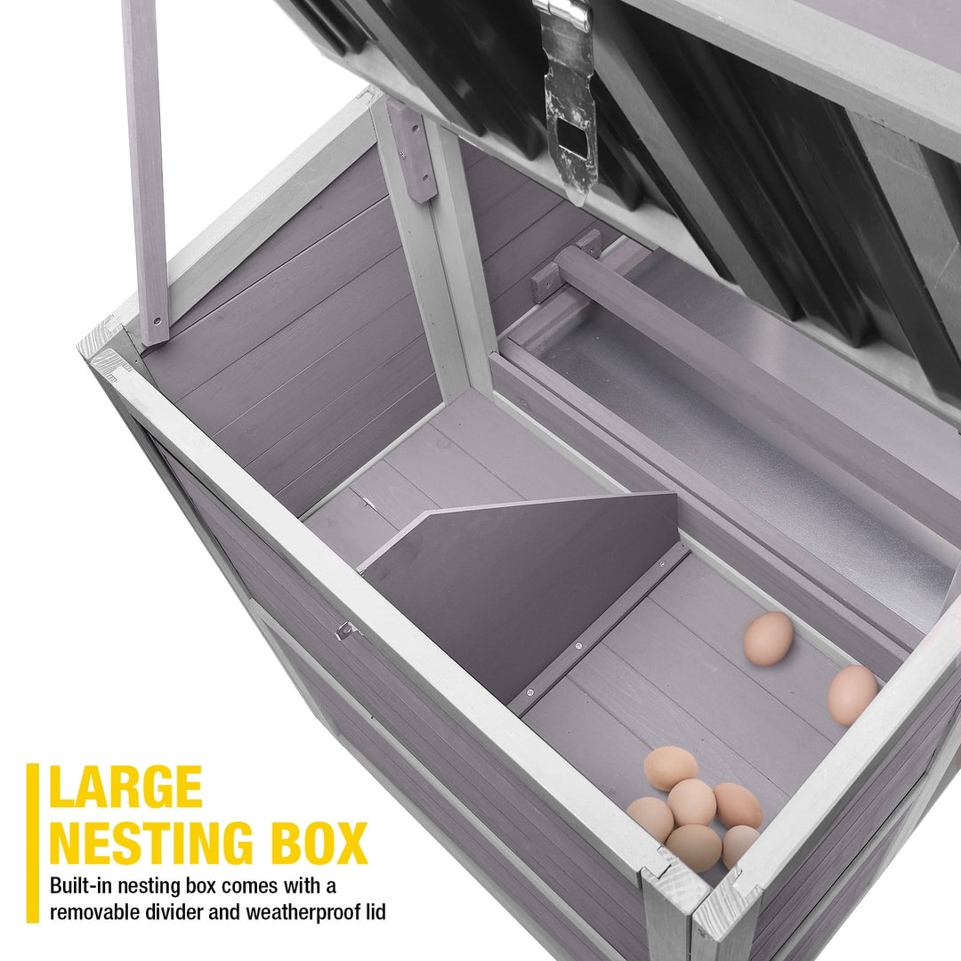 MEDEHOO 78in Large Chicken Coop with Wheels &amp; Removable Leakproof Tray, Outdoor Wooden Poultry House with Waterproof Roof, Nesting Box, Ramp and Run (Grey)