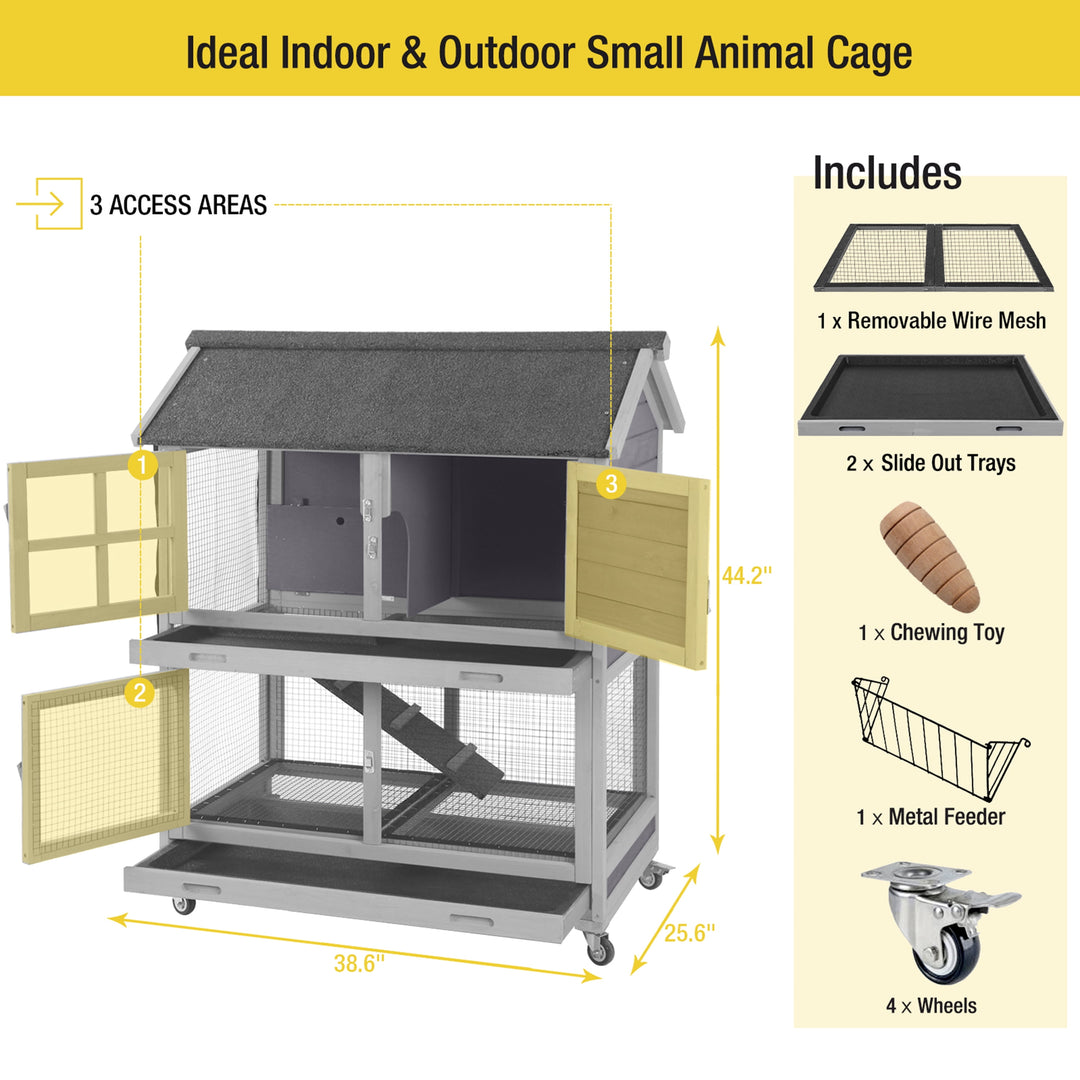 MEDEHOO Outdoor Rabbit Hutch Bunny House with Wheels, Wooden Guinea Pig Cage for Small Animals