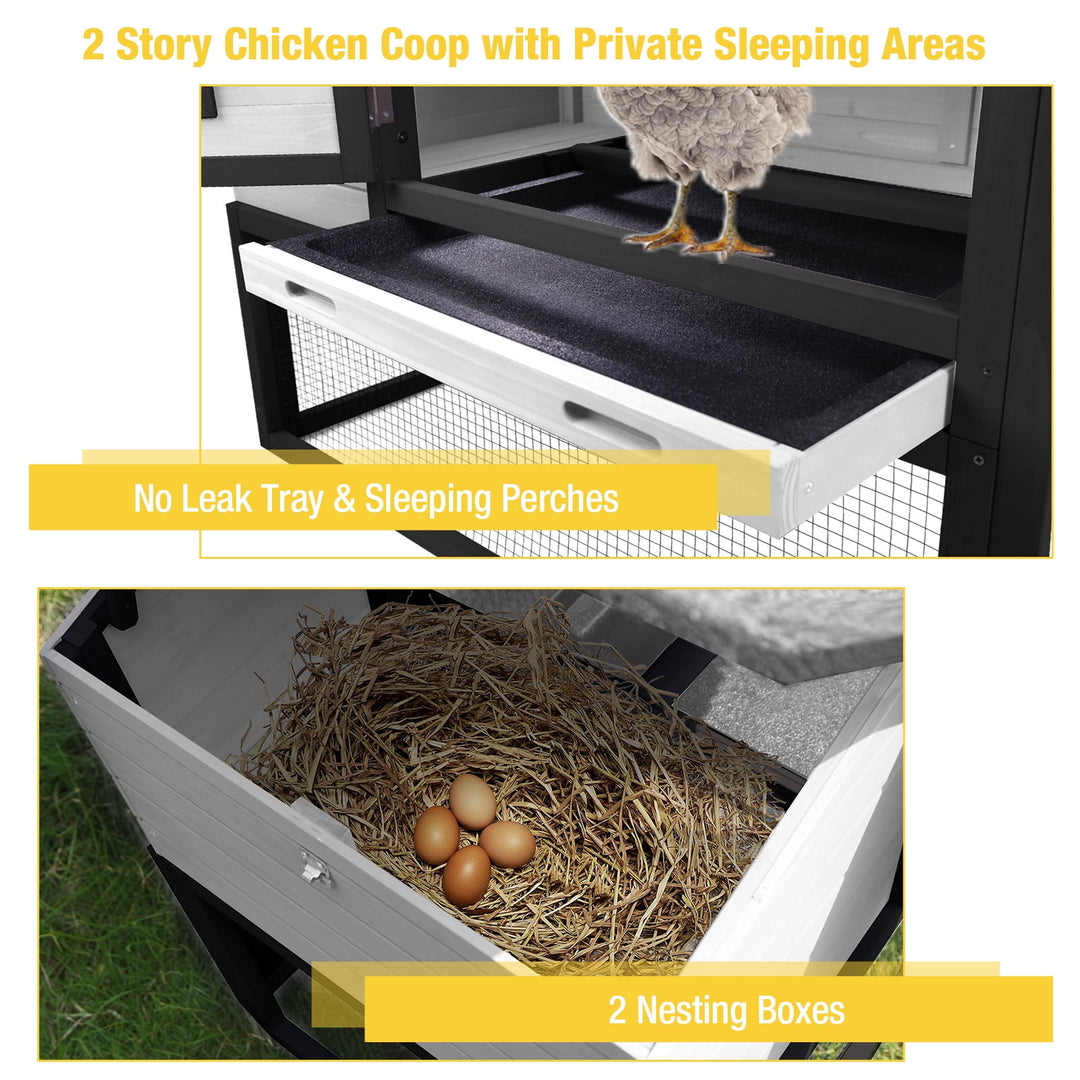 MEDEHOO Chicken Coop, Mobile Chicken House with Wheels, Outdoor Hen House Poultry Cage with Nesting Box, Leakproof Pull Out Tray and UV-Resistant Roof,Rabbit Hutch Duck Coop (White &amp; Black)