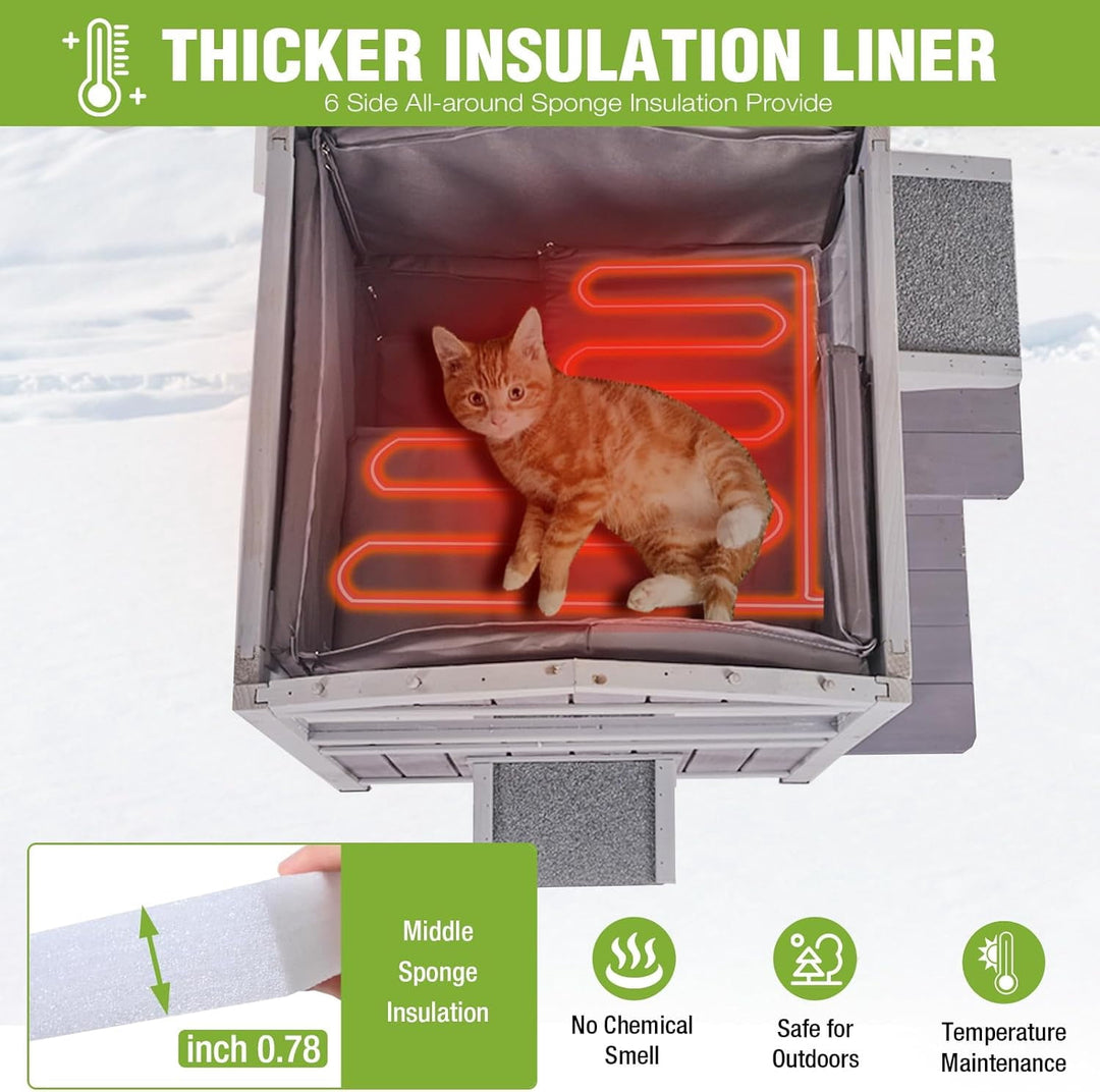 MEDEHOO 2-Story Heated Cat House for Outside Large Insulated Cat House Outdoor Weatherproof Feral Cat Shelter with Heated Pad, Insulated All-Round Thermal Liner for 1-4 Cats