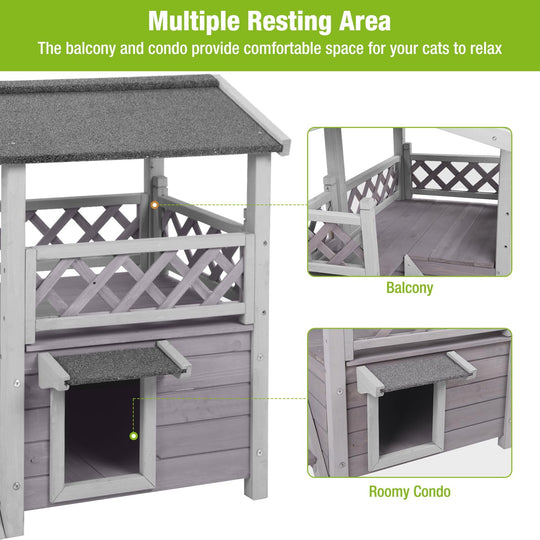 BUTINGLALE Cat House Outdoor Weatheproof Feral Cat Shelter Wooden Cat Condos for Winter Large Balcony AIR09-N1