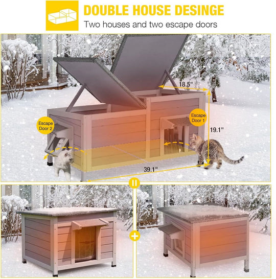 MEDEHOO Outdoor Cat House Insulated Feral Kitty Shelter with Liner Weatherproof Cat Condo for Winter AIR93-IN-WM