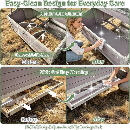 MEDEHOO Large Mobile Chicken Coop with Wheels, 6 Nesting Box for 4-6 Chickens, Outdoor Hen House with Weatherproof Asphalt Roof, Pull-Out Tray