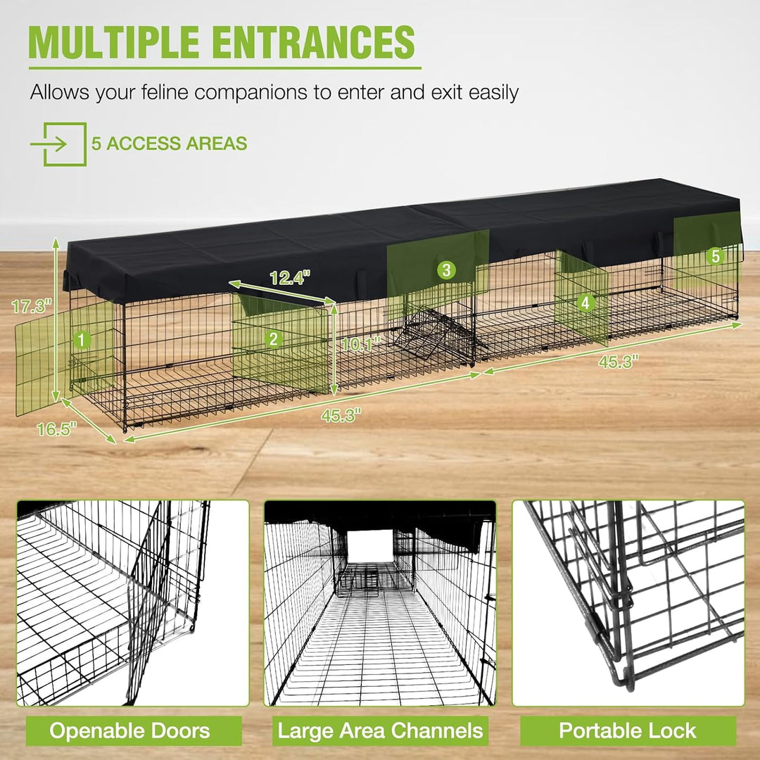 MEDEHOO Cat Tunnel with Rust-Proof Coating Frame, Stable Cat Tube Toys with Waterproof Fabric Cover, Multi-Exit Cat Enclosure for Indoor &amp; Outdoor Cats