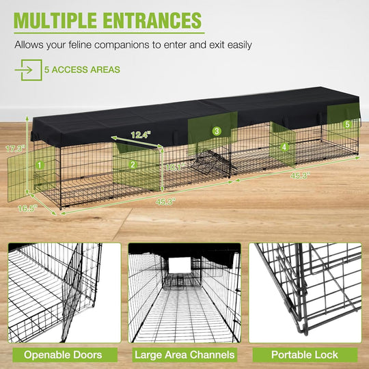 MEDEHOO Cat Tunnel with Rust-Proof Coating Frame, Stable Cat Tube Toys with Waterproof Fabric Cover, Multi-Exit Cat Enclosure for Indoor &amp; Outdoor Cats