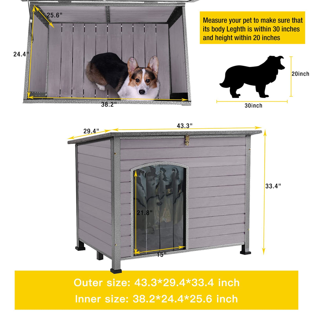MEDEHOO Wooden Dog House Anti-chewing Kennels for Outdoor &amp; Indoor, Gray, Large AIR75-WM