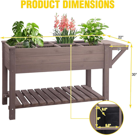MEDEHOO Raised Garden Bed on Wheels, Elevated Plant Boxes Outdoor Large with Grow Grid - with Large Storage Shelf 52.7" x 22" x 30"
