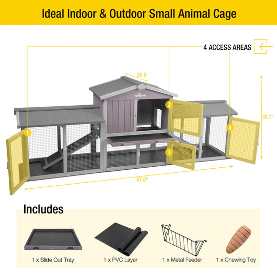 MEDEHOO Chicken Coop Outdoor with PVC Bottom Layer Indoor Rabbit Hutch Wooden Bunny Cage Large Rabbit House with Run