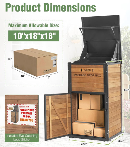 MEDEHOO Package Delivery Boxes for Outside, Anti-Theft &amp; Weatherproof Solid Wood with Iron Frame, Parcel Drop Box with Combination Lockable, Lockable Secure Package Holder for Porch AIR7011-4-AD-WM