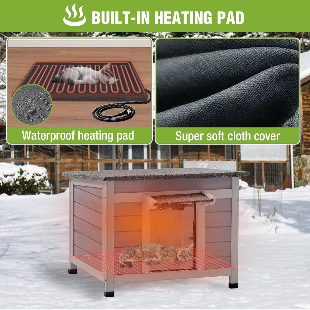 MEDEHOO Heated Cat House Outdoor Insulated Cat House for Outside Weatherproof Feral Cat Shelter with Heated Pad, Insulated Thermal Liner, Chewproof Cable for Cats (Winter-Ready) AIR12-IN-HP-MA-WM