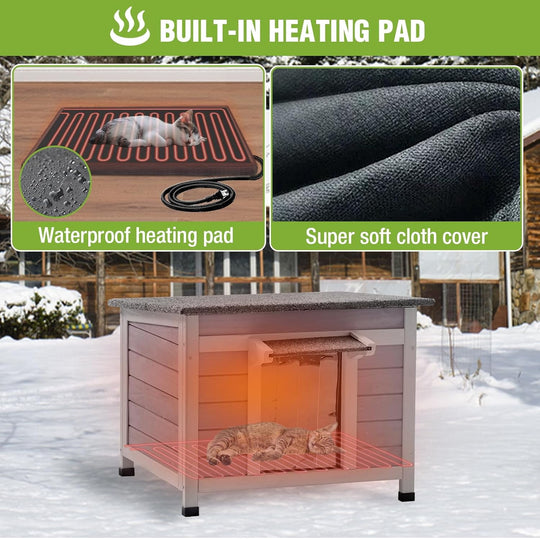 MEDEHOO Heated Cat House Outdoor Insulated Cat House for Outside Weatherproof Feral Cat Shelter with Heated Pad, Insulated Thermal Liner, Chewproof Cable for Cats (Winter-Ready) AIR12-IN-HP-MA-WM