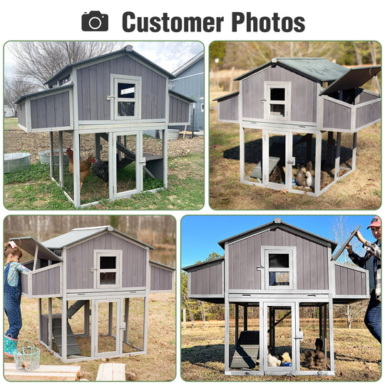 MEDEHOO Large Chicken Coop with Unique Folding Design for 4-6 Chickens - Elevated Outdoor Chicken House Backyard Duck Cage with 2 Nesting Boxes, Easy Clean Pull-Out Tray, Asphalt Roof