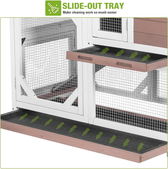 2-Story Rabbit Hutch Bunny Cage with Leak-Proof Trays &amp; Chew-Proof Ramp - Indoor/Outdoor 39.3" Wooden Rabbit Cage with Wheels (Brown)