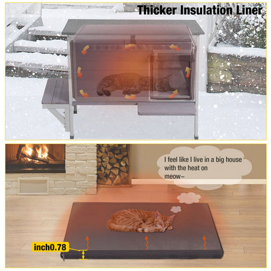 MEDEHOO Outdoor Cat House Weatherproof with Insulated Liner, Feral Cat Enclosure Grey Color