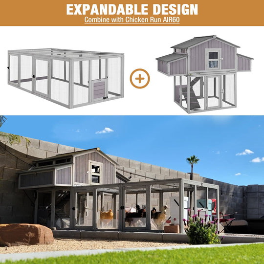 MEDEHOO Chicken Coop Folding Chicken House, Hen Coop Poultry Cage for 2-4 Chickens, Foldable Hen House 26ft² Multi-Levels, Easy to Set Up AIR66-U