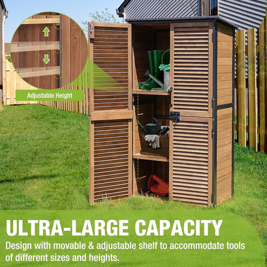 MEDEHOO Outdoor Storage Shed with Floor and Durable Plastic Roof Weatherproof Storage Cabinet with Strong Iron Frame LargeSheds for Outside Brown