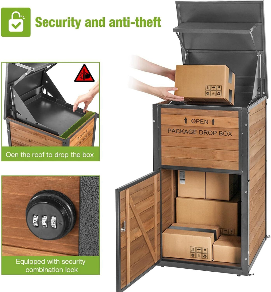 MEDEHOO Large Package Delivery Boxes for Outside Strong Metal Frame Large Parcel Shed with Combination Lockable Secure Anti Theft Package Delivery Box AIR7011-dB-J-WM