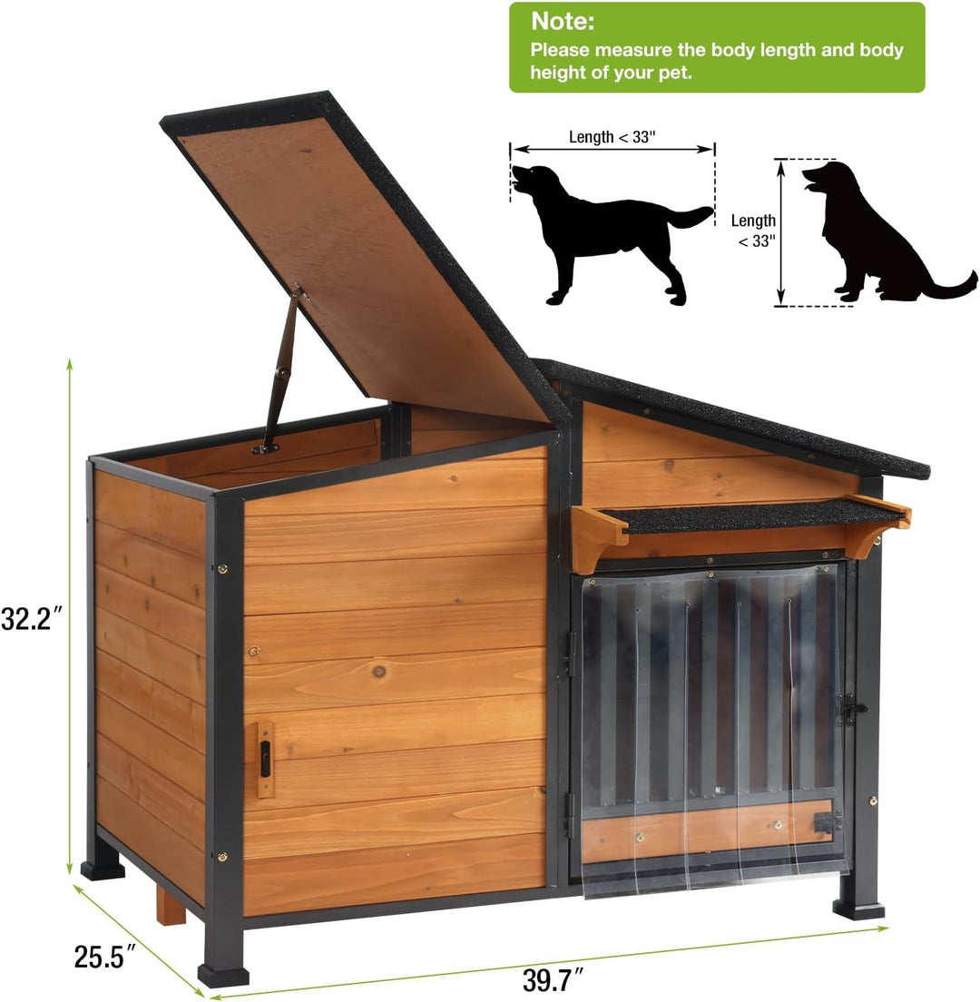 MEDEHOO Dog House Outdoor with Bowls Weatherproof Dog Kennel with Anti-Chewing Iron Frame Dog Shelter for Small Medium Dogs AIR7021-WM2