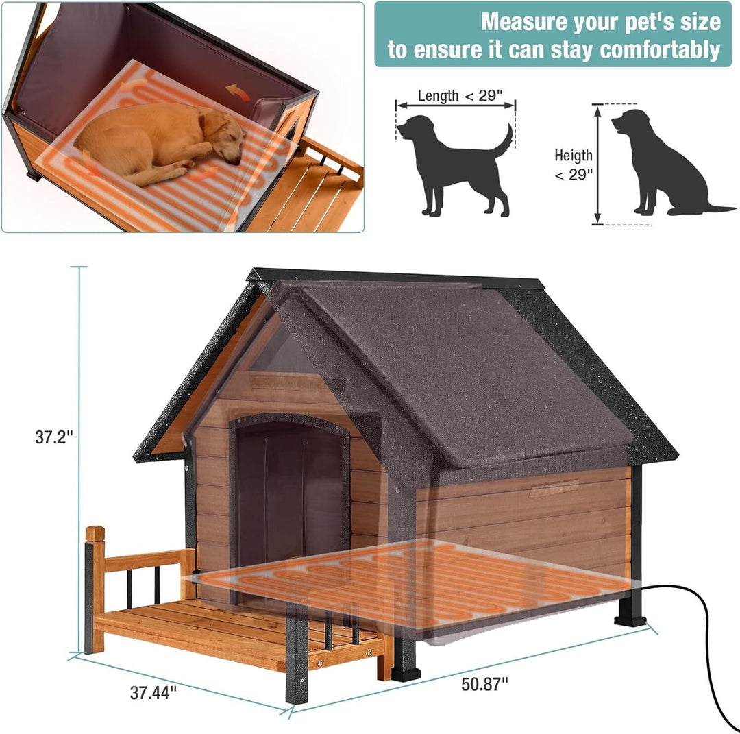 MEDEHOO Insulated Dog House with Heating Pad, Weatherproof Outdoor Kennel for Large Dogs, Chew-Resistant Iron Frame &amp; Asphalt Roof XLarge AIR80-L-HP-A12-WM