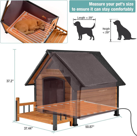 MEDEHOO Insulated Dog House with Heating Pad, Weatherproof Outdoor Kennel for Large Dogs, Chew-Resistant Iron Frame &amp; Asphalt Roof XLarge AIR80-L-HP-A12-WM