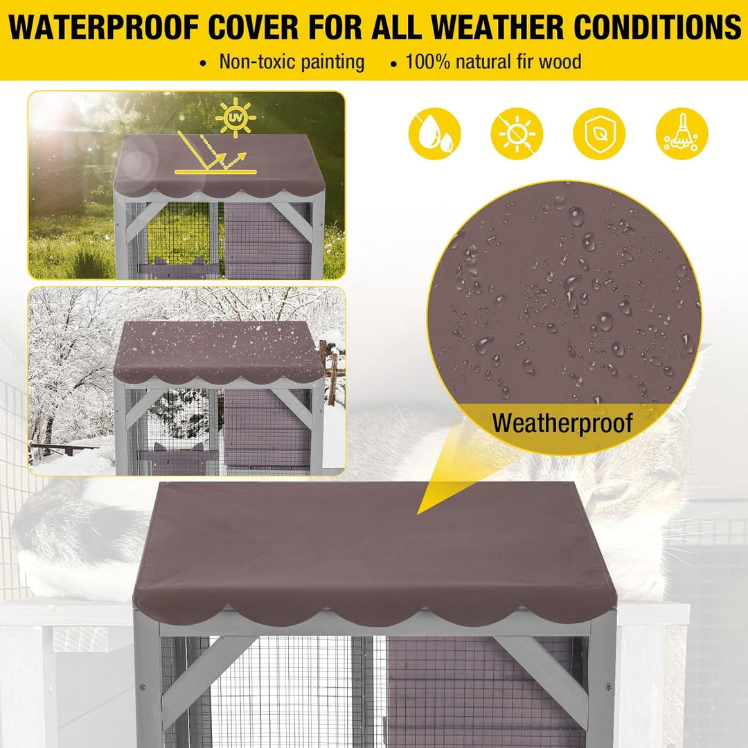 MEDEHOO Catio Outdoor Cat House for Catis Mobile Enclosures on Wheels Large Cat Cage with Waterproof Cover,Resting House,62.8