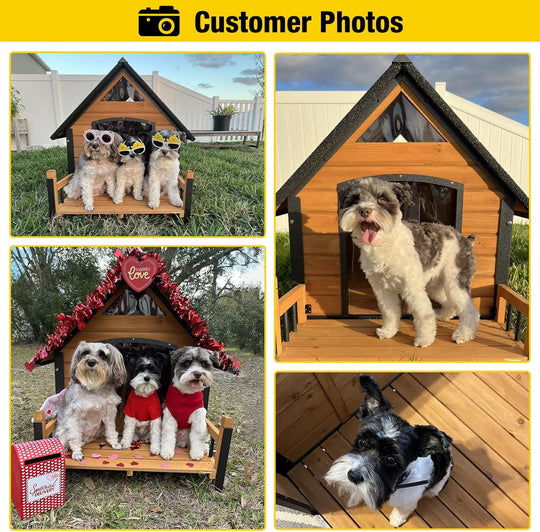 Outdoor Heated Dog House Anti-Bite Weatherproof Dog Kennel Puppy Shelter Indoor with Heating Pad, All-Around Insulated Liner and Porch for Large Breed, 45" D x 32.9" W x 32.6" H (Brown)