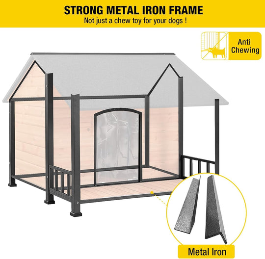 MEDEHOO Dog House Outdoor 47.2" L Upgraded with Metal Frame Large Dog Kennel for Medium to Large Dogs Weatherproof,Removable Floors,Raised Feet AIR7010-WM