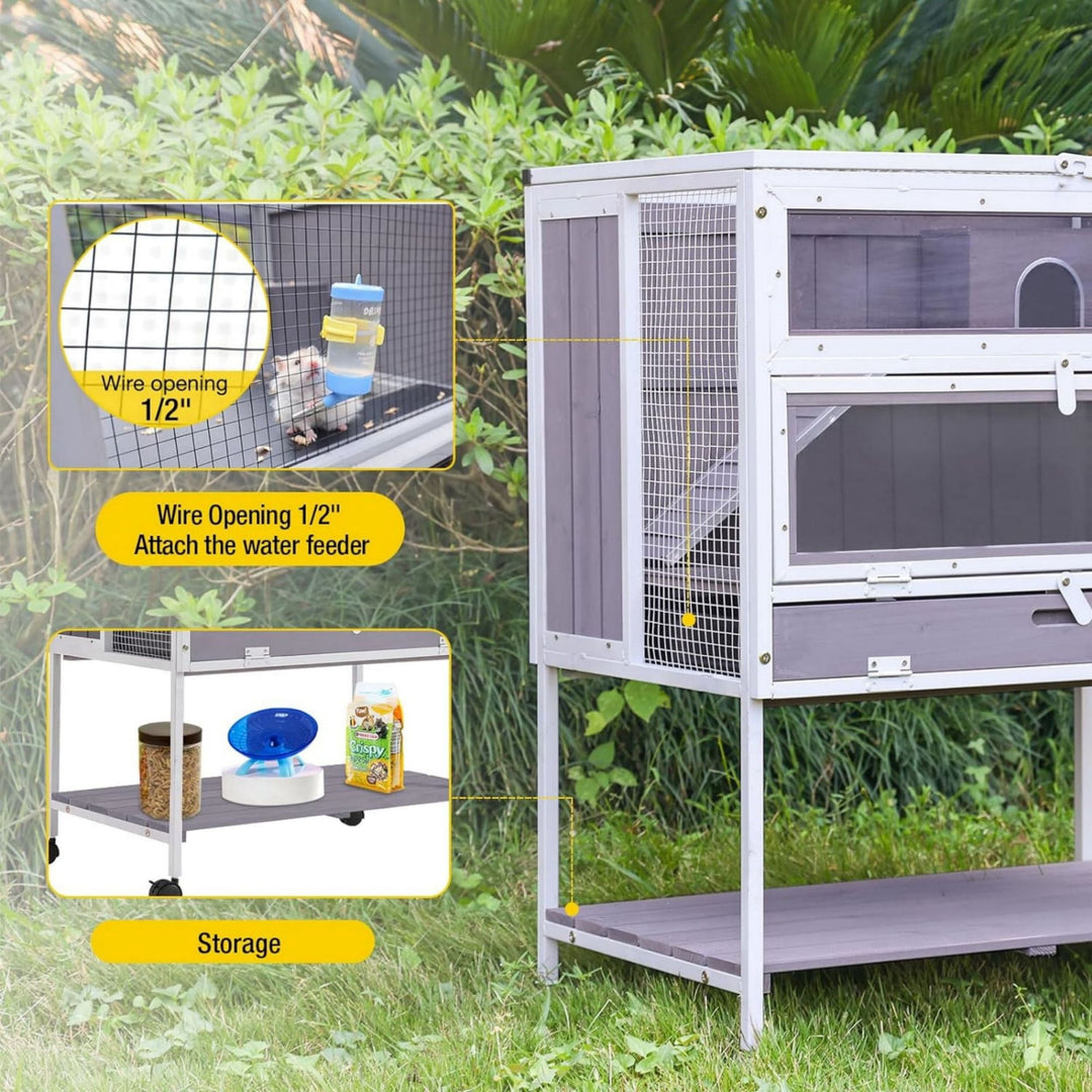 MEDEHOO Hamster Cage Anti-chewing Frame Wooden Rat House Indoor Outdoor Use Small Critter Habitat AIR25-X-WM
