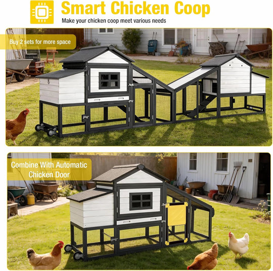 MEDEHOO Mobile Chicken Coop with Wheels for 2-4 Chickens, Backyard Expandable Chicken House Duck Cage with Run, 2 Nesting Boxes, Easy Clean Pull-Out Tray, Leak-Resistant Asphalt Roof, 72.3"