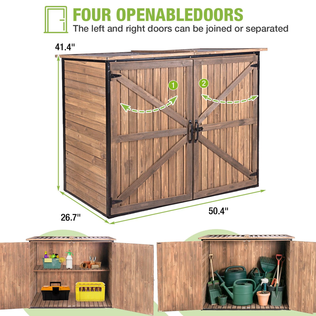 MEDEHOO Outdoor Storage Shed with Metal Frame, Weatherproof  Garden Trash Can Storage Cabinet with Adjustable Shelves &amp; Removable Floor for Garbage, Gardening Tools &amp; Accessories