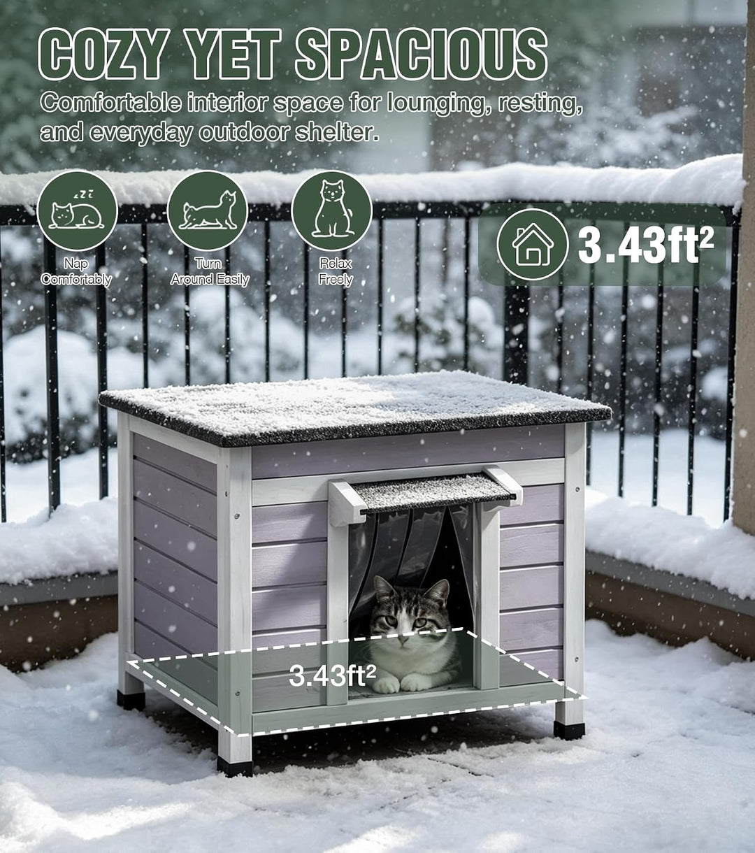 MEDEHOO Heated Outdoor Cat House with Heater and Insulated Liner Weatherproof Insulated Feral Cat Shelter for Winter AIR12-IN-HP-WM