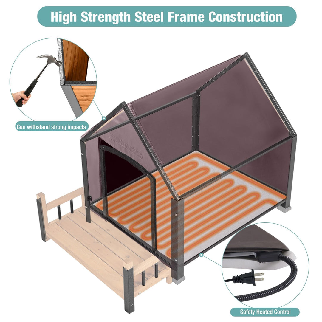 Aivitubin Heated Dog House with Heating Pad, Weatherproof Insulated Outdoor Dog House  Kennel for Meduium Dogs, Chew-Resistant Iron Frame &amp; Asphalt Roof AIR80-HP-A12-WM