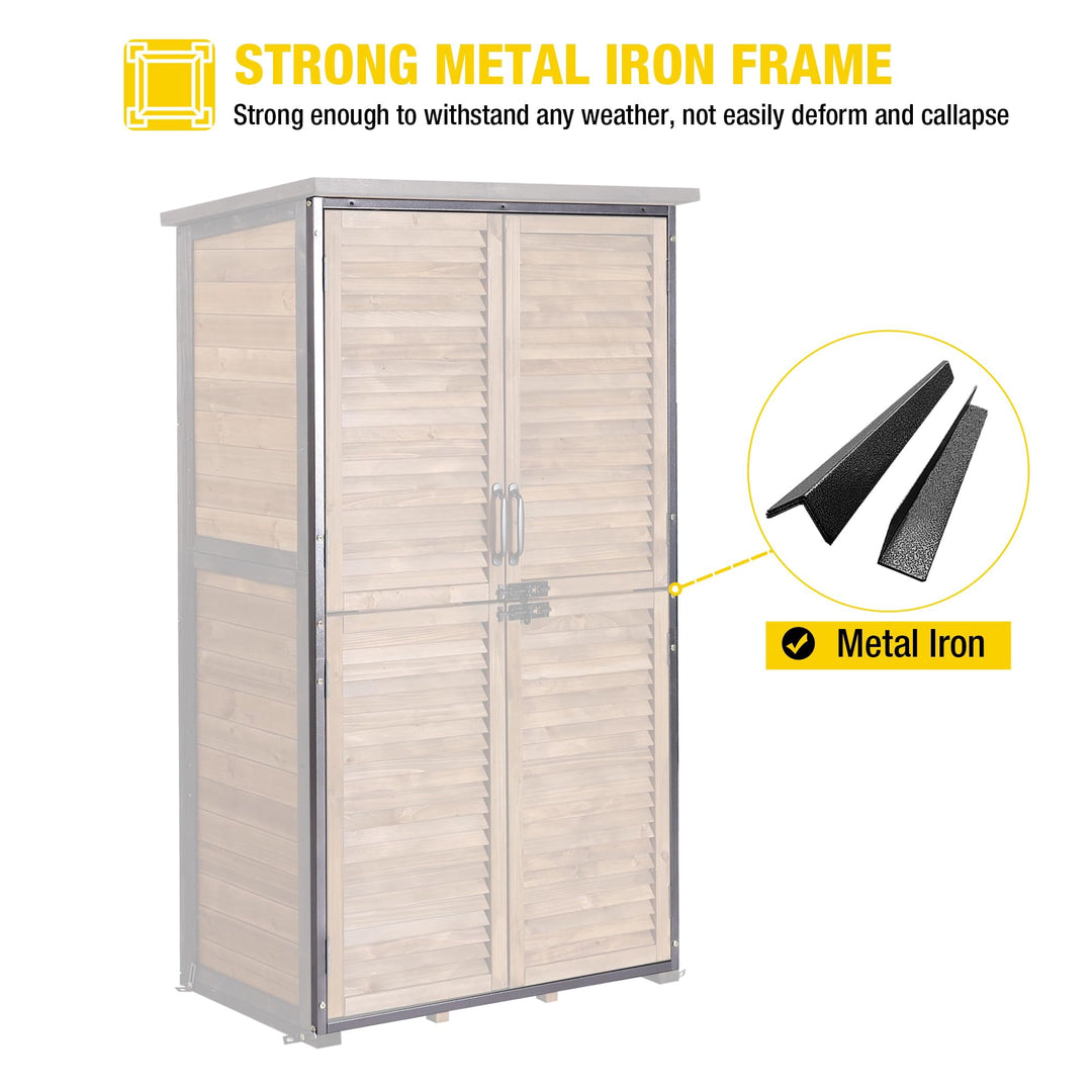 MEDEHOO Outdoor Storage Cabinet with Adjustable Shelves, Metal Frame, Waterproof Storage Shed with Floor for Garden Tools, Brown