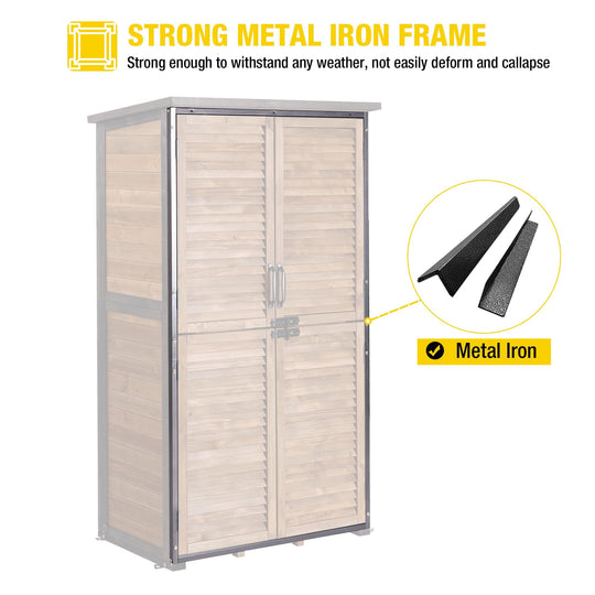 MEDEHOO Outdoor Storage Cabinet with Adjustable Shelves, Metal Frame, Waterproof Storage Shed with Floor for Garden Tools, Brown