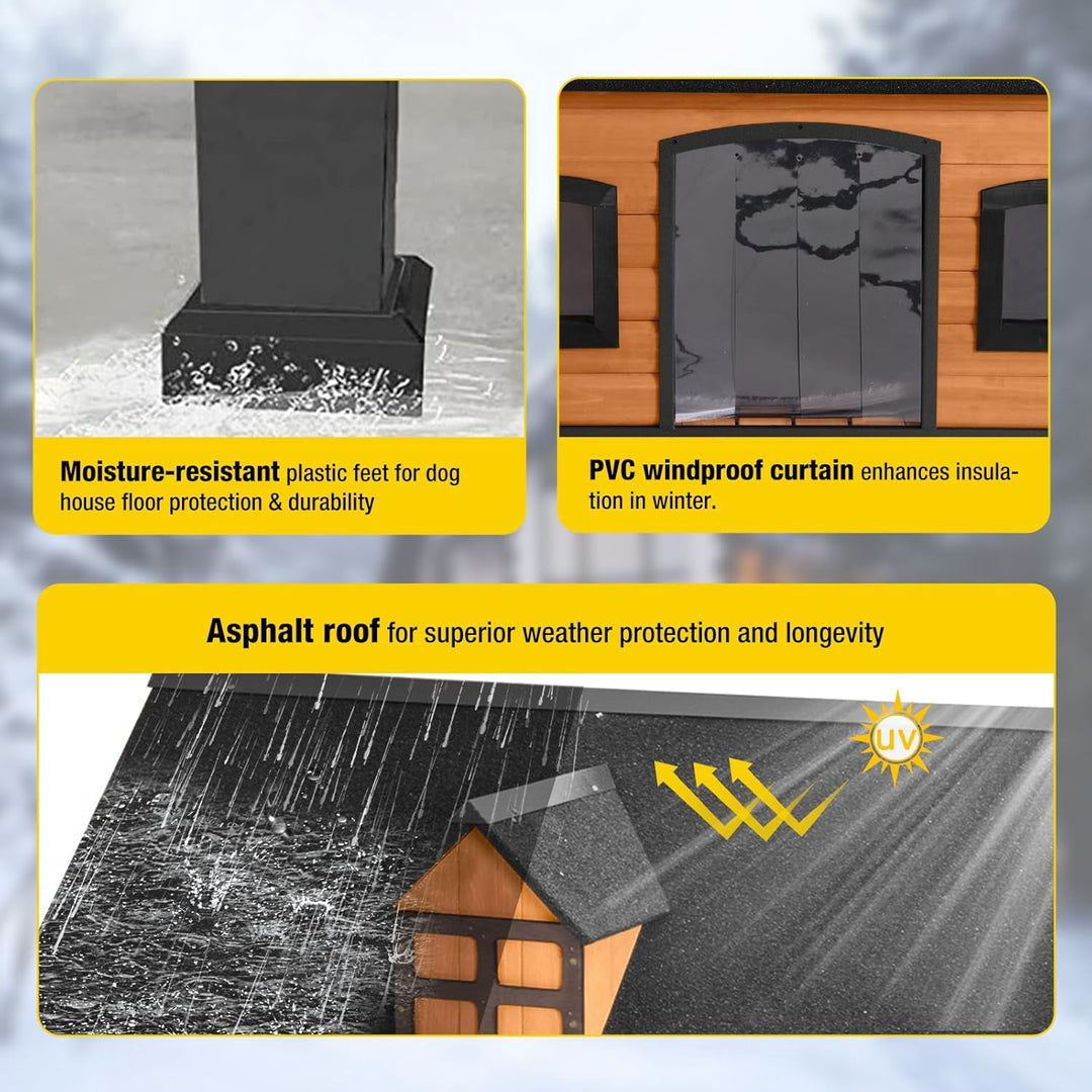 MEDEHOO Heated Dog House with Insulated Liner Wooden Anti-Chewing Metal Frame Dog Kennel