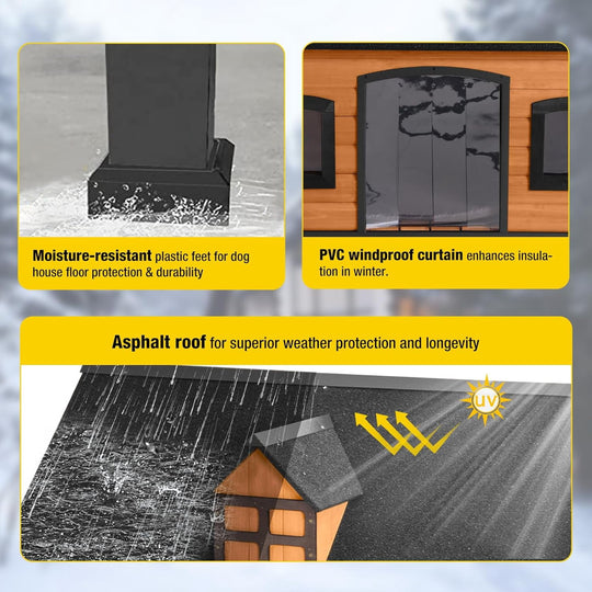 MEDEHOO Heated Dog House with Insulated Liner Wooden Anti-Chewing Metal Frame Dog Kennel