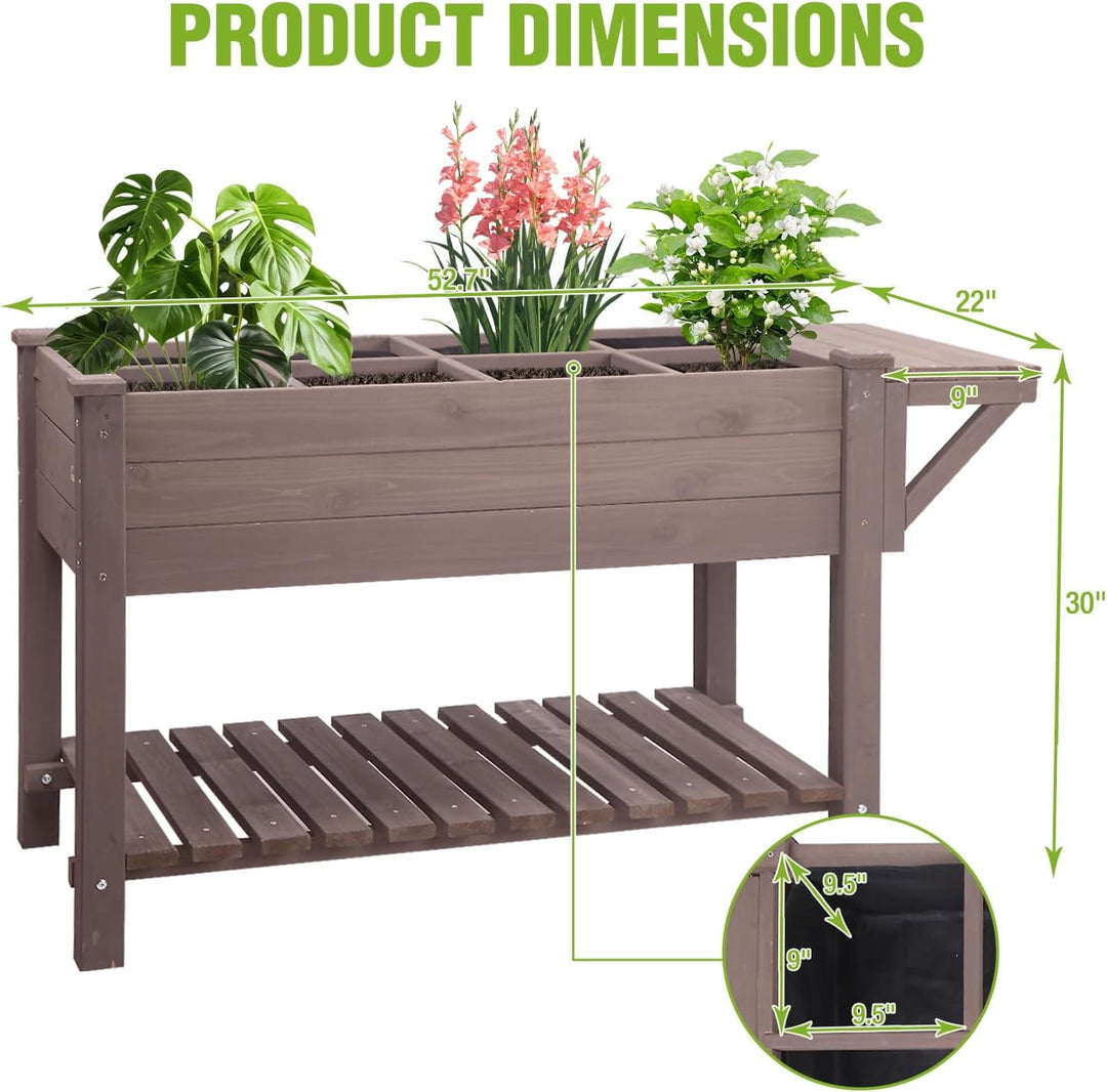 MEDEHOO Elevated Wooden Planter Box with Locking Casters - 52.7" L x 22" W x 30" H Raised Garden Bed, Removable Liner &amp; 230lb Weight Capacity for Outdoor Plants RB-GUT02-MB