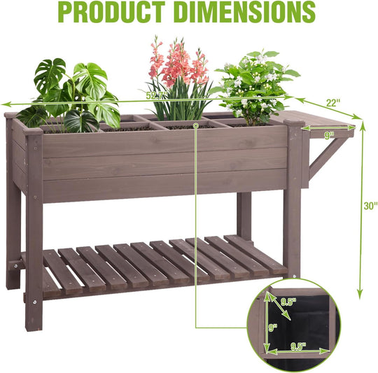 MEDEHOO Elevated Wooden Planter Box with Locking Casters - 52.7" L x 22" W x 30" H Raised Garden Bed, Removable Liner &amp; 230lb Weight Capacity for Outdoor Plants RB-GUT02-MB