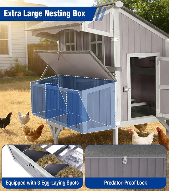 MEDEHOO Large Chicken Coop with Wheels for 6-8 Chickens, Large Outdoor Duck Coop Hen House with Weatherproof Asphalt Roof, Nesting Box, Pull-Out Tray, 51.6" L x 41" W x 51.2" H