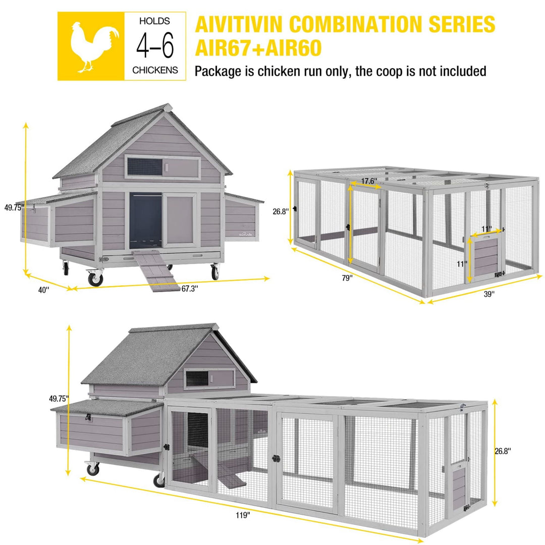 MEDEHOO 20.73 ft² Chicken Coop Extension Chicken Run Large Chicken Pen Rabbit Enclosure Duck House AIR60-WM-67