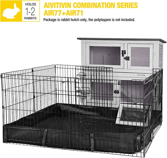 MEDEHOO Rabbit Hutch Bunny Cage Outdoors &amp; Indoors with Wheel, 2-Story Rabbit Cage for Guinea Pigs with 2 Leakproof Trays &amp; 4 Wheels AIR77-PD