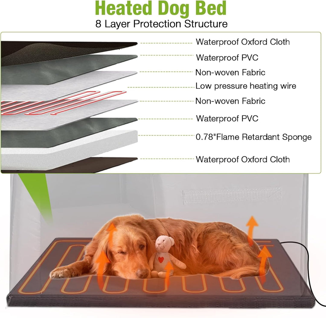 MEDEHOO Heated Dog House for Outside Insulated Dog House Outdoor Weatherproof with Safe Heated Pad, Chew-Proof Metal Frame and Insulated Liner for Medium Dogs, 40.6" L x 34.3" W x 31.5" H