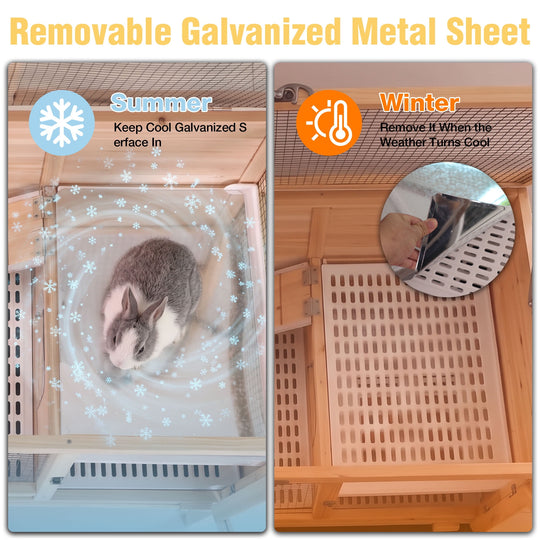 MEDEHOO Indoor Guinea Pig Cage Rabbit Cage with Chew-Resistant Edges, Leakproof Deep Tray and Detachable Legs, Wooden AIR53-OC-WFS-GE