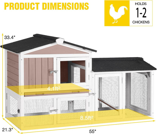 MEDEHOO Chicken Coop for 2 Chickens, Outdoor Wooden Rabbit Hutch Hen House Poultry Quail Cage with Weatherproof Asphalt Roof, Leakproof Pull-Out Tray for 2 Rabbits or Small Animals