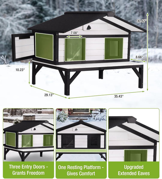MEDEHOO Heated Cat House for Outside, Outdoor Cat House Insulated with Electric Heating Blanket, Bite-Resistant Wires, Weatherproof Feral Cat Shelter for Winter