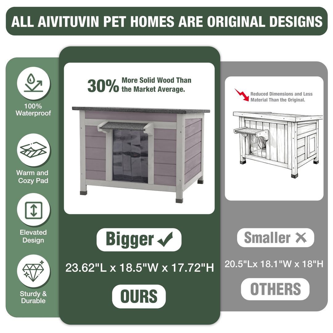 MEDEHOO Outdoor Cat House with Insulated Liner Weatherproof Feral Cat Shelter for Winter