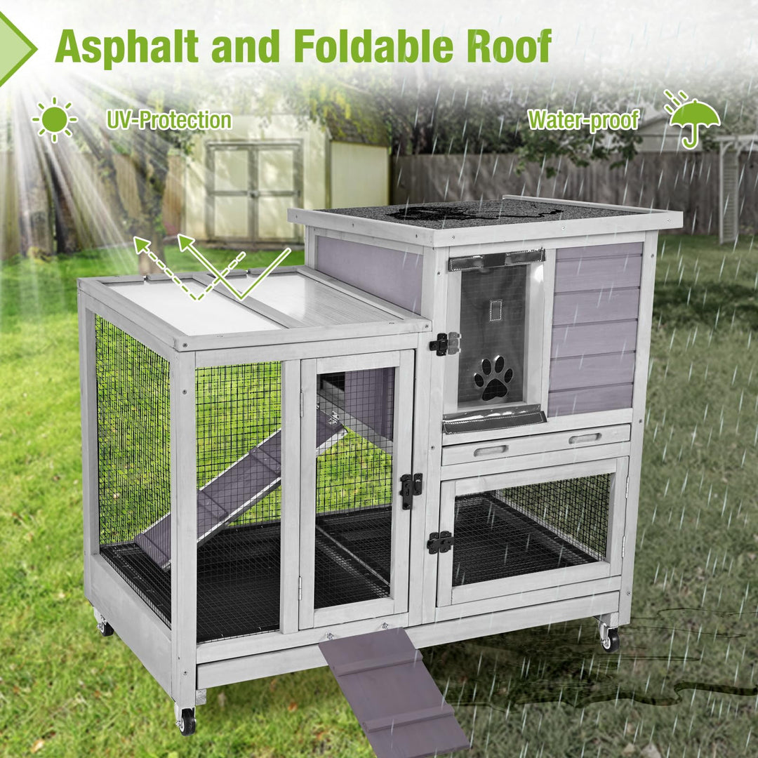 BUTINGLALE Rabbit Cage Indoor Rabbit Hutch Bunny Hutch Outdoor, Guinea Pig Cages with Removable Bottom Wire Netting - Easy Clean Large AIR010-WM